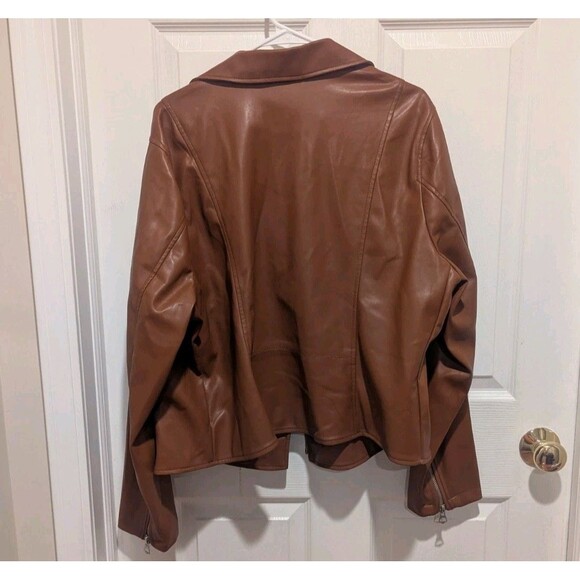 Torrid Size 3x Cognac Brown Faux Leather Asymmetrical Moto Jacket - Picture 10 of 14
